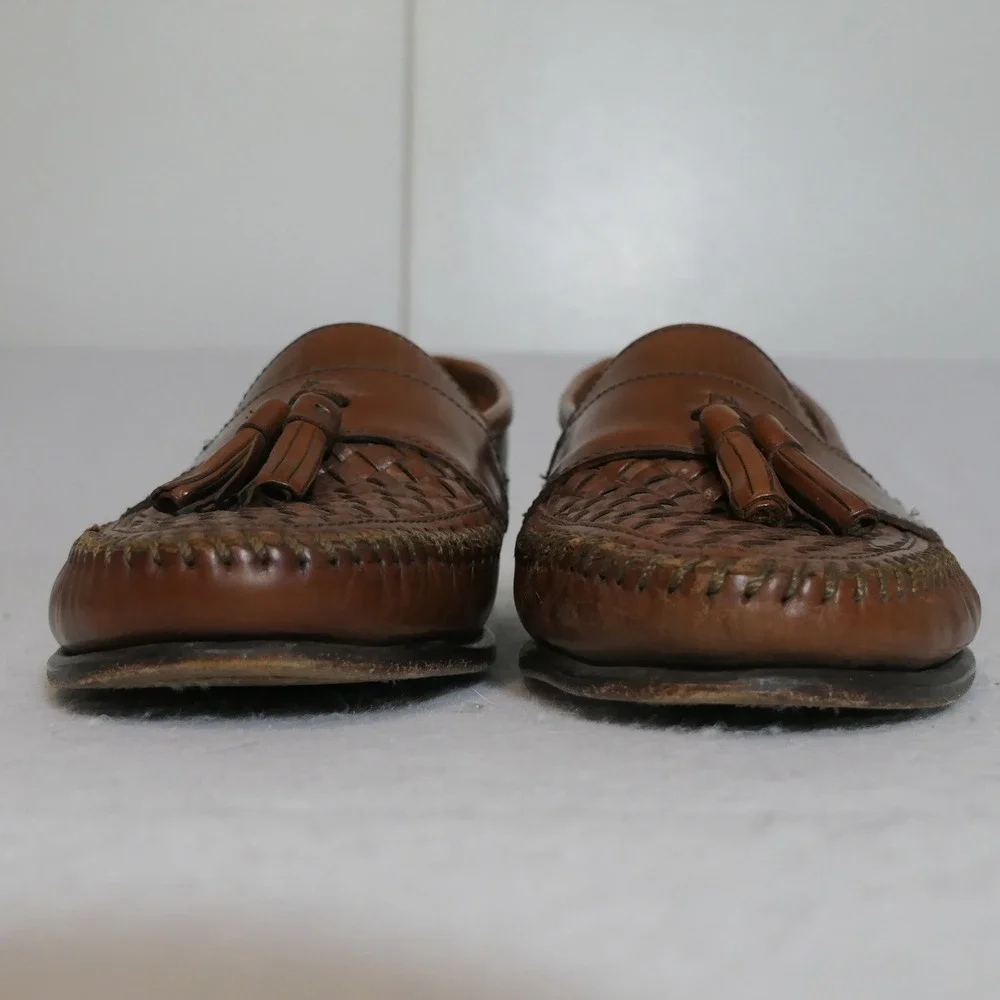 G.H. Bass Mens Sherman Tassel Loafers 10.5M Brown Woven Leather Academia 8453